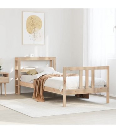 vidaXL Bed Frame with Headboard without Mattress 75x190 cm Small Single — Colour: natural, Size: 75 x 190 cm