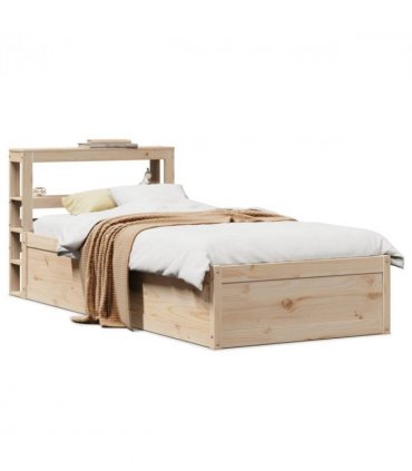 vidaXL Bed Frame with Headboard 75x190 cm Small Single Solid Wood Pine — Colour: natural, Size: 75 x 190 cm