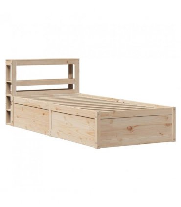 vidaXL Bed Frame with Headboard 75x190 cm Small Single Solid Wood Pine — Colour: natural, Size: 75 x 190 cm