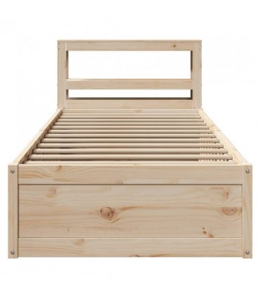 vidaXL Bed Frame with Headboard 75x190 cm Small Single Solid Wood Pine — Colour: natural, Size: 75 x 190 cm