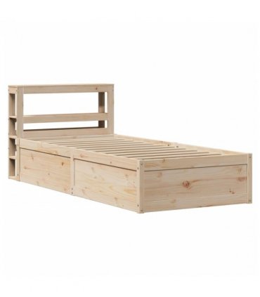 vidaXL Bed Frame with Headboard 90x190 cm Single Solid Wood Pine — Colour: natural, Size: 90 x 190 cm