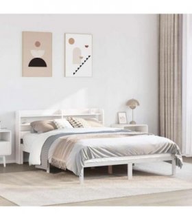 vidaXL Bed Frame without Mattress White 135x190 cm Double Solid Wood Pine — Size: 135 x 190 cm — V0671987868