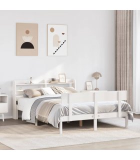 vidaXL Bed Frame without Mattress White 140x190 cm Solid Wood Pine — Size: 140 x 190 cm — V0671987912