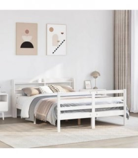 vidaXL Bed Frame with Headboard without Mattress White 140x200 cm — Size: 140 x 200 cm