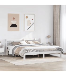 vidaXL Bed Frame with Headboard without Mattress White 200x200 cm — Size: 200 x 200 cm — V0671987991