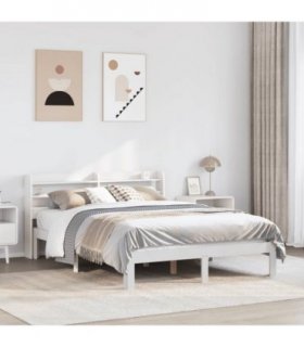 vidaXL Bed Frame with Headboard without Mattress White 135x190 cm Double — Size: 135 x 190 cm — V0671988001