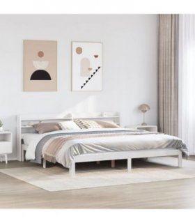 vidaXL Bed Frame with Headboard without Mattress White 180x200 cm Super King — Size: 180 x 200 cm — V0671988008