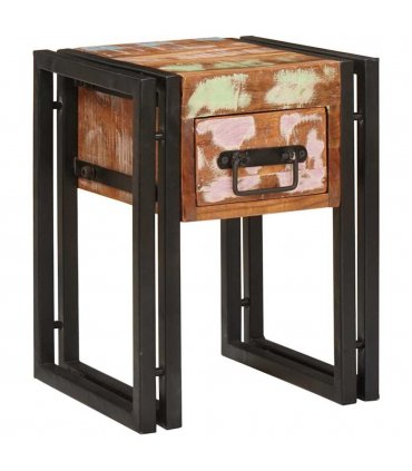 vidaXL End Table with Drawer 30 x 30 x 40 cm Solid Reclaim Wood