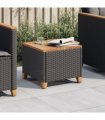 vidaXL Garden Table Black 45x45x37 cm Poly Rattan Acacia Wood