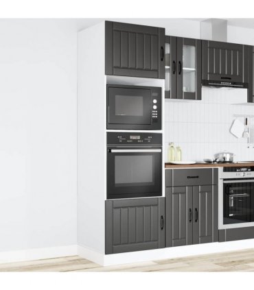 vidaXL Oven Cabinets 2 pcs Lucca Black Engineered Wood — Size: 60 x 57 x 207 cm, Model: 1x oven cabinet
