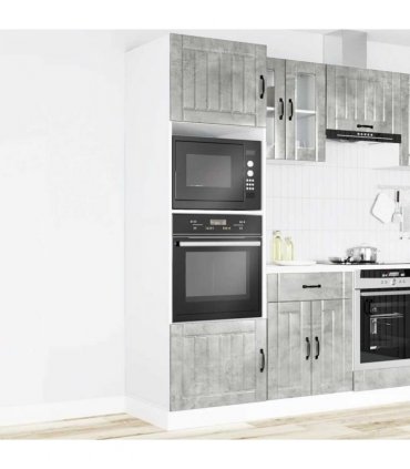 vidaXL Oven Cabinets 2 pcs Lucca Concrete Grey Engineered Wood — Size: 60 x 57 x 207 cm, Model: 1x oven cabinet