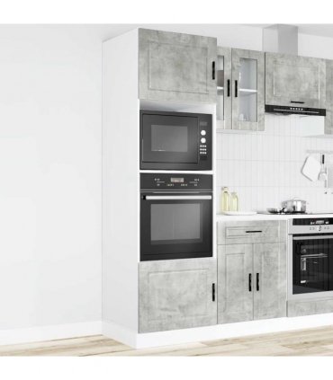 vidaXL Oven Cabinets 2 pcs Porto Concrete Grey Engineered Wood — Size: 60 x 57 x 207 cm, Model: 1x oven cabinet