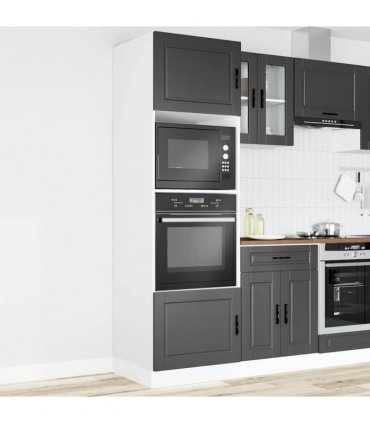 vidaXL Oven Cabinets 2 pcs Porto Black Engineered Wood — Size: 60 x 57 x 207 cm, Model: 1x oven cabinet