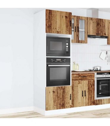 vidaXL Oven Cabinets 2 pcs Porto Old Wood Engineered Wood — Size: 60 x 57 x 207 cm, Model: 1x oven cabinet