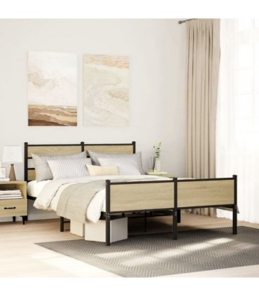 vidaXL Metal Bed Frame without Mattress Sonoma Oak 160x200 cm — Size: 160 x 200 cm, Model: with headboard & high footboard