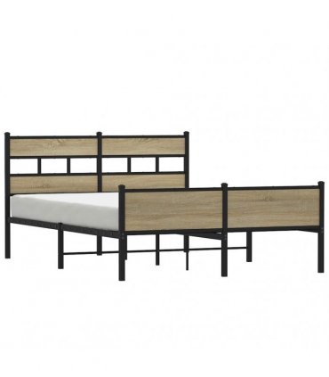 vidaXL Metal Bed Frame without Mattress Sonoma Oak 160x200 cm — Size: 160 x 200 cm, Model: with headboard & high footboard