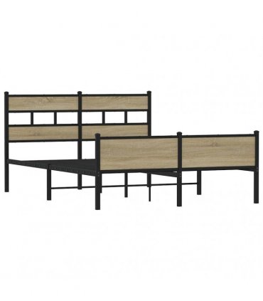 vidaXL Metal Bed Frame without Mattress Sonoma Oak 160x200 cm — Size: 160 x 200 cm, Model: with headboard & high footboard