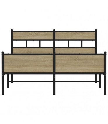 vidaXL Metal Bed Frame without Mattress Sonoma Oak 160x200 cm — Size: 160 x 200 cm, Model: with headboard & high footboard