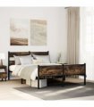 vidaXL Metal Bed Frame without Mattress Smoked Oak 160x200 cm — Size: 160 x 200 cm, Model: with headboard & high footboard