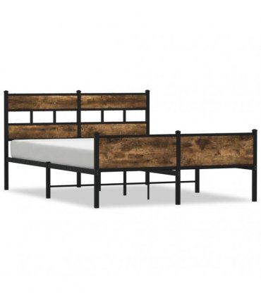 vidaXL Metal Bed Frame without Mattress Smoked Oak 160x200 cm — Size: 160 x 200 cm, Model: with headboard & high footboard