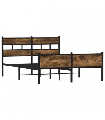 vidaXL Metal Bed Frame without Mattress Smoked Oak 160x200 cm — Size: 160 x 200 cm, Model: with headboard & high footboard