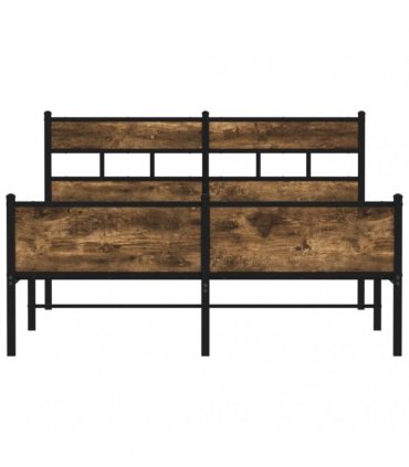 vidaXL Metal Bed Frame without Mattress Smoked Oak 160x200 cm — Size: 160 x 200 cm, Model: with headboard & high footboard