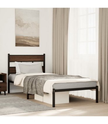 vidaXL Bed Frame without Mattress with Headboard Brown Oak 90x200 cm — Size: 90 x 200 cm