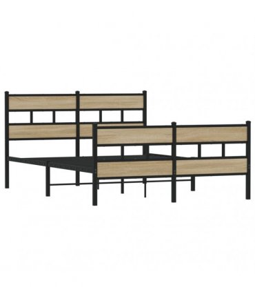vidaXL Metal Bed Frame without Mattress Sonoma Oak 140x200 cm — Size: 140 x 200 cm, Model: with headboard & footboard