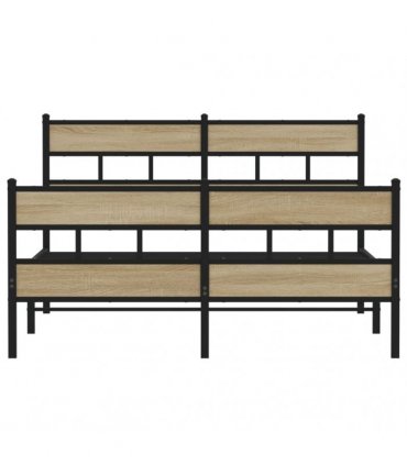 vidaXL Metal Bed Frame without Mattress Sonoma Oak 140x200 cm — Size: 140 x 200 cm, Model: with headboard & footboard