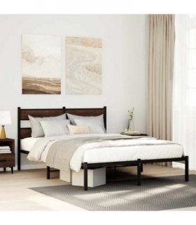 vidaXL Bed Frame without Mattress with Headboard Brown Oak 140x200 cm — Size: 140 x 200 cm