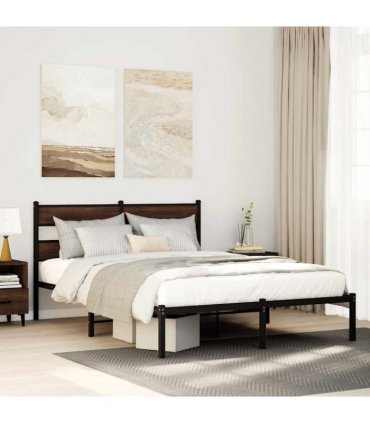 vidaXL Bed Frame without Mattress with Headboard Brown Oak 140x200 cm — Size: 140 x 200 cm
