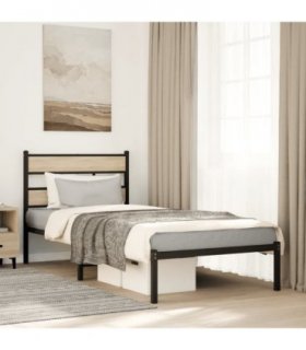 vidaXL Metal Bed Frame without Mattress Sonoma Oak 100x190 cm — Size: 100 x 190 cm, Model: with headboard