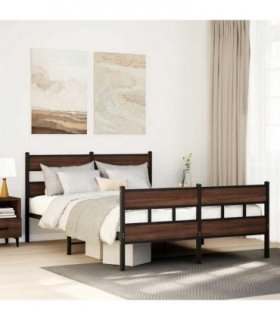 vidaXL Metal Bed Frame without Mattress Brown Oak 160x200 cm — Size: 160 x 200 cm, Model: with headboard & footboard