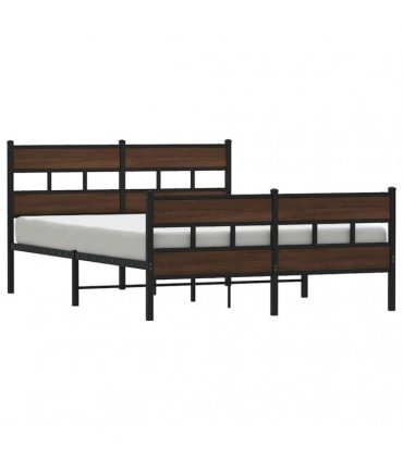 vidaXL Metal Bed Frame without Mattress Brown Oak 160x200 cm — Size: 160 x 200 cm, Model: with headboard & footboard