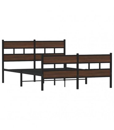 vidaXL Metal Bed Frame without Mattress Brown Oak 160x200 cm — Size: 160 x 200 cm, Model: with headboard & footboard