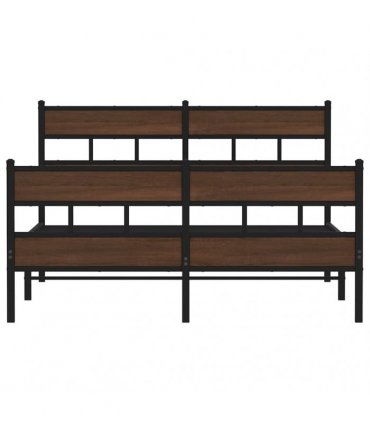 vidaXL Metal Bed Frame without Mattress Brown Oak 160x200 cm — Size: 160 x 200 cm, Model: with headboard & footboard