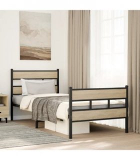vidaXL Metal Bed Frame without Mattress Sonoma Oak 75x190 c — Size: 75 x 190 cm, Model: with headboard & footboard — V0671990261
