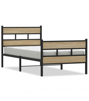 vidaXL Metal Bed Frame without Mattress Sonoma Oak 75x190 c — Size: 75 x 190 cm, Model: with headboard & footboard — V0671990261