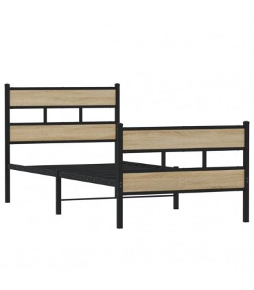 vidaXL Metal Bed Frame without Mattress Sonoma Oak 75x190 c — Size: 75 x 190 cm, Model: with headboard & footboard — V0671990261