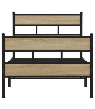 vidaXL Metal Bed Frame without Mattress Sonoma Oak 75x190 c — Size: 75 x 190 cm, Model: with headboard & footboard — V0671990261