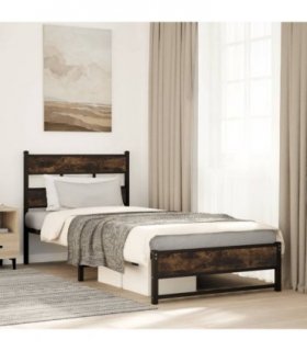 vidaXL Metal Bed Frame without Mattress Smoked Oak — Size: 90 x 190 cm, Model: with headboard & dual low footboard — V0671990262