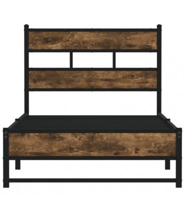 vidaXL Metal Bed Frame without Mattress Smoked Oak — Size: 90 x 190 cm, Model: with headboard & dual low footboard — V0671990262