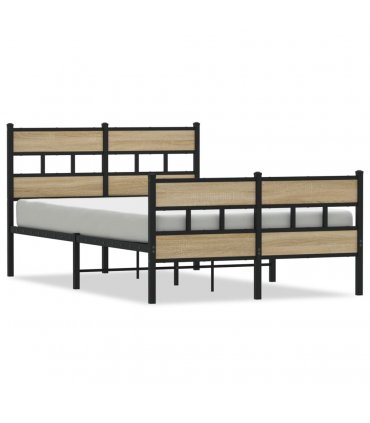 vidaXL Metal Bed Frame without Mattress Sonoma Oak 120x200 — Size: 120 x 200 cm, Model: with headboard & footboard — V0671990263