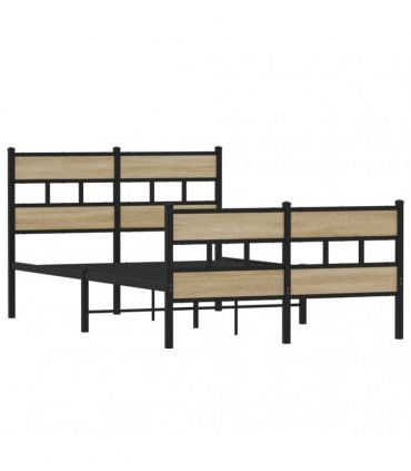 vidaXL Metal Bed Frame without Mattress Sonoma Oak 120x200 — Size: 120 x 200 cm, Model: with headboard & footboard — V0671990263