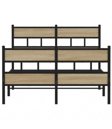 vidaXL Metal Bed Frame without Mattress Sonoma Oak 120x200 — Size: 120 x 200 cm, Model: with headboard & footboard — V0671990263