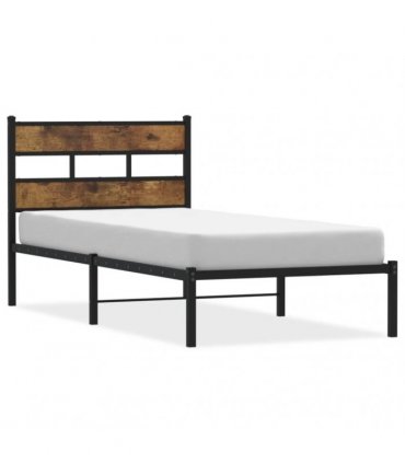 vidaXL Metal Bed Frame without Mattress Smoked Oak 100x200 cm — Size: 100 x 200 cm, Model: with headboard