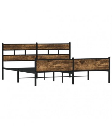 vidaXL Metal Bed Frame without Mattress Smoked Oak 180x200 cm Super — Size: 180 x 200 cm, Model: with headboard & high footboard