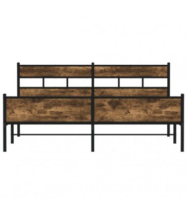 vidaXL Metal Bed Frame without Mattress Smoked Oak 180x200 cm Super — Size: 180 x 200 cm, Model: with headboard & high footboard