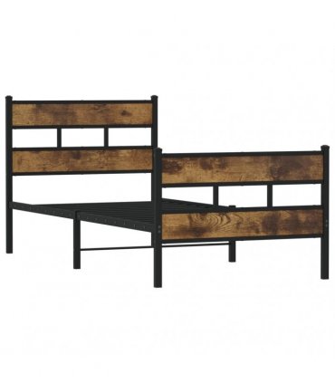 vidaXL Metal Bed Frame without Mattress Smoked Oak 90x190 c — Size: 90 x 190 cm, Model: with headboard & footboard — V0671990296