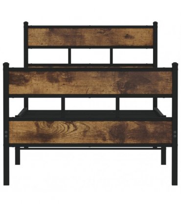 vidaXL Metal Bed Frame without Mattress Smoked Oak 90x190 c — Size: 90 x 190 cm, Model: with headboard & footboard — V0671990296